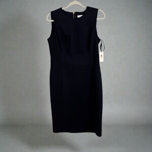Calvin Klein Formal Dress Womens Size 10 Office Sleeveless Navy Blue Gold Zipper